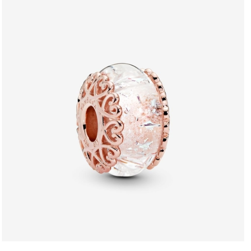 Pandora rose gold glass/white murano charm, Like New.